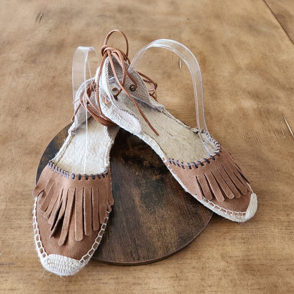 Soludos Gladiator Sandals 8 Brown Suede Lace-Up Espadrille Boho Chic Resortwear